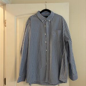 Blue and White Check Casual Button-Down Shirt